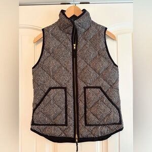 J Crew Diamond Quilted Puffer Vest Women's Sz XS Houndstooth Black‎ Cream Preppy